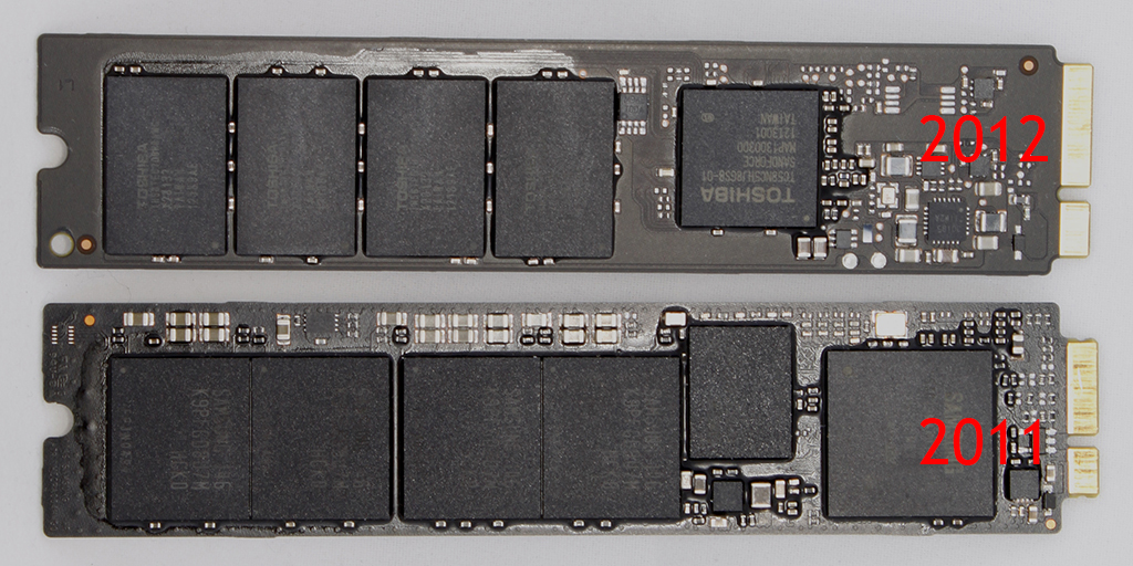 Сравнение SSD 13,3 дюймовых MacBook Air 2012 и 2011 года